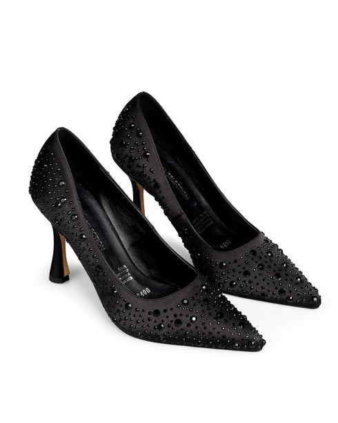 Zapatilla Negra Satín Brillos 16-9400